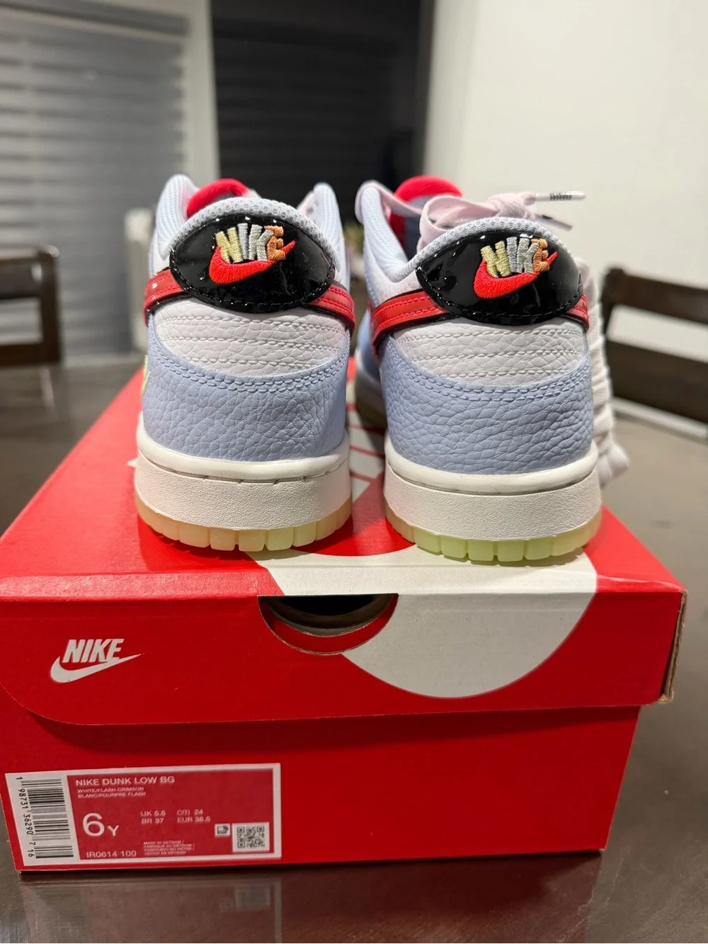 Nike Dunk Low BG- Light Blue, White & Red Swoosh